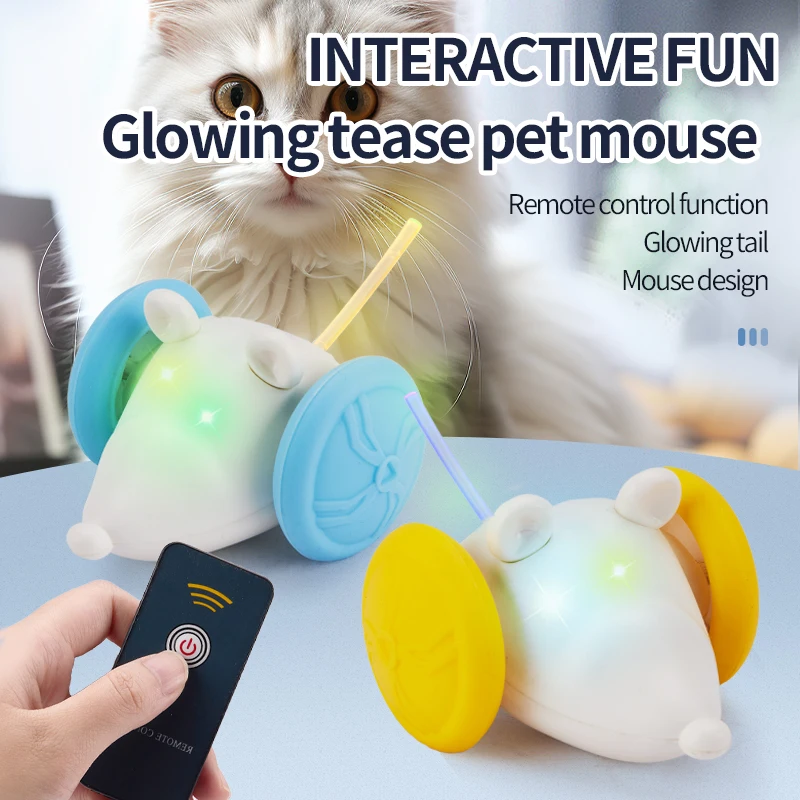 Remote Control Cat Toys Interactive Mouse for Indoor Cats Smart Sensing Moving Electric Cat Toy with Flashing Optical Fiber Tail