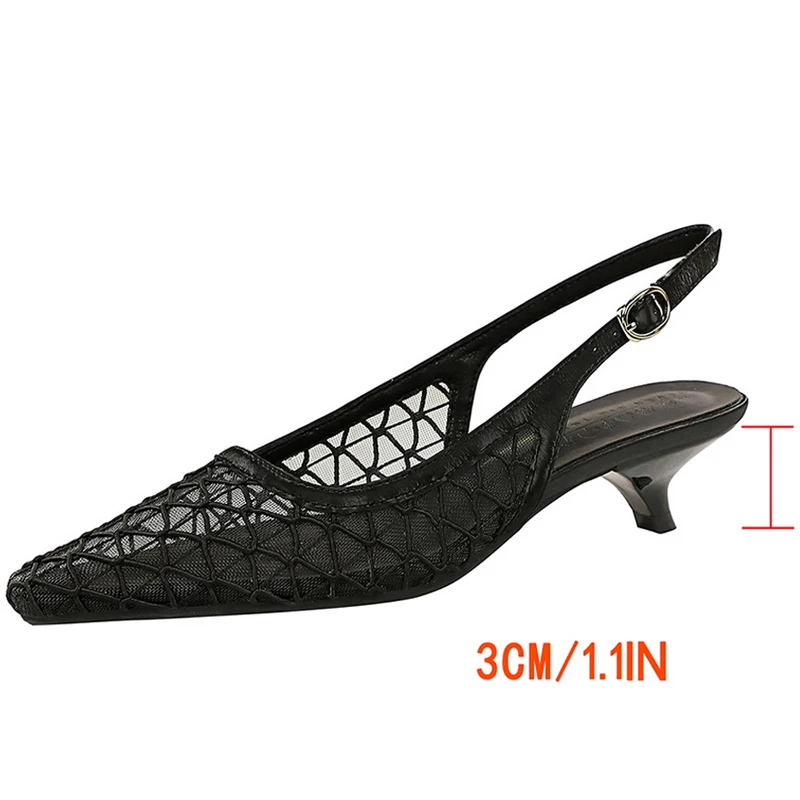 3CM High Summer Women's High Heels Sandals Mesh Breathable Women Pumps Fashionable Kitten Heels Hollow Out Women's Shoes Tacones