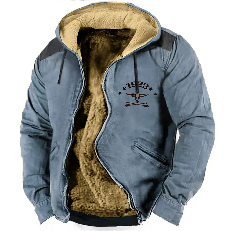 

Men's Zipper Hoodies CowBoy Color Block Stitching Winter For Men/Women Clothing Long Sleeve Sweatshirt Jacket Outerwear