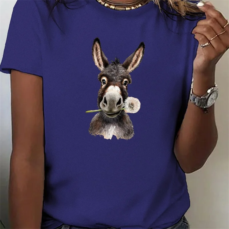 Cute Donkey Women's T-shirt 3D Printed Casual Long Sleeve T-shirt Harajuku Casual Women's Daily Work Commuting Loose Versatile