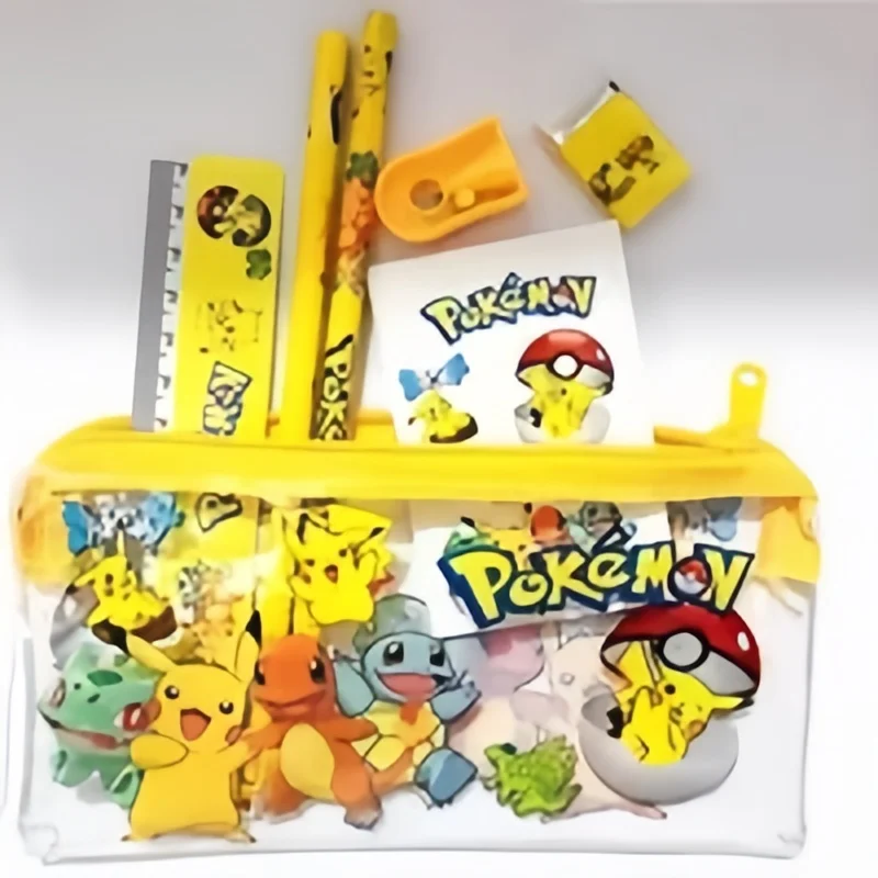 Set de Papelería Pikachu para Estudiantes, Estuche de Lápices Kawaii de Anime, Regla, Borrador, Bolsa de Almacenamiento con Cierre para Niños, Regalo de Cumpleaños
