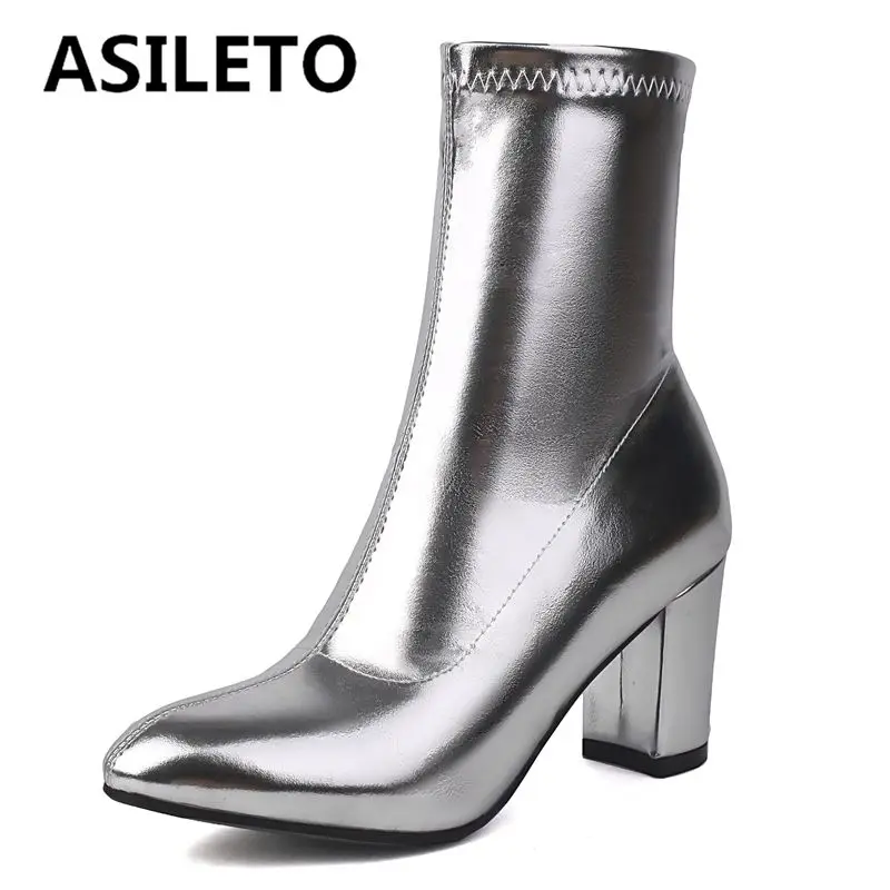 ASILETO 2024 Luxury Women Ankle Boots Round Toe Block Heels 10cm Zipper Big Size 44 45 46 Fashion Dating Party Short Booties