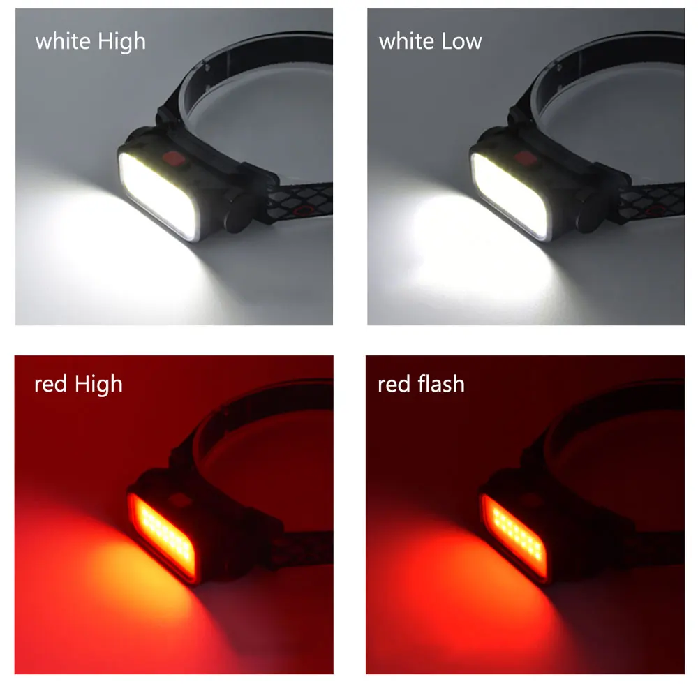 Portable Powerful Red LED Headlamp USB Rechargeable Headlight Built-in Battery Waterproof White Head Torch Flash Head Lamp