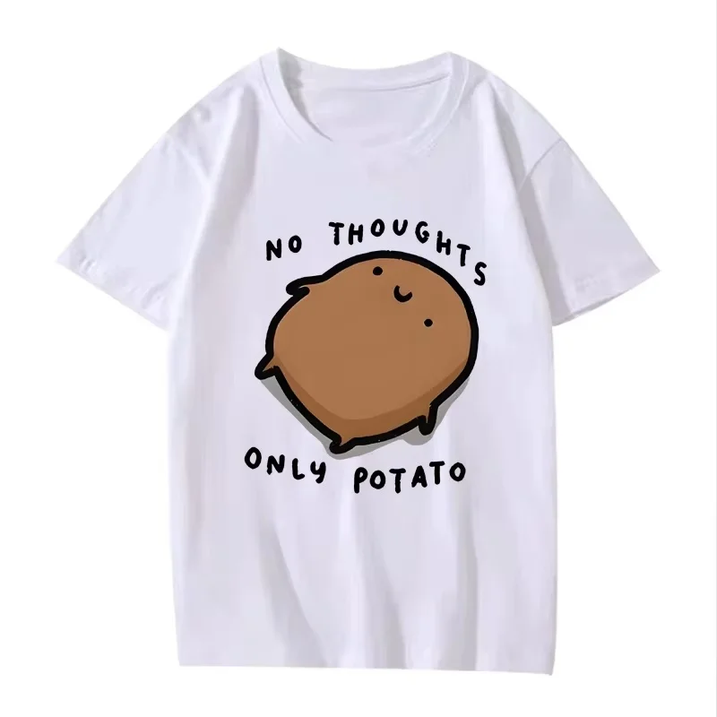 

Cute Potato Pattern "No Thoughts Only Potato" 3D Printed Women's Round Neck Short Sleeved Breathable Quick Drying Loose T-shirt