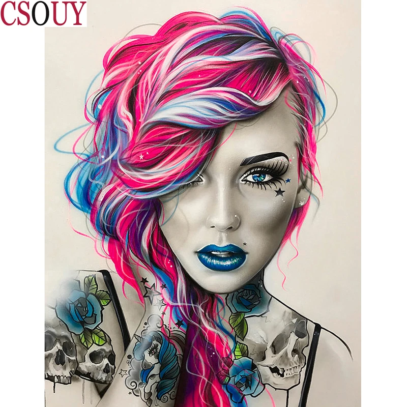 

Crystal Full Square AB Diy Diamond Painting Cross Stitch Colore Hair Lady Beau Embroidery Mosaic Home Decor Needlework Christmas