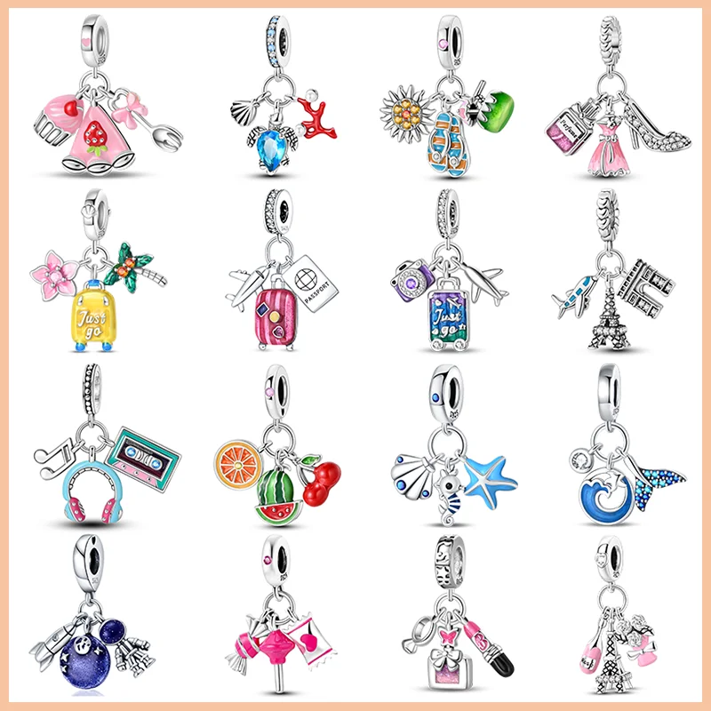 925 Sterling Silver Fashion Perfume Turtle Luggage 3 Piece Collection Charms Bead For Pandora Original Bracelet DIY Jewelry Gift