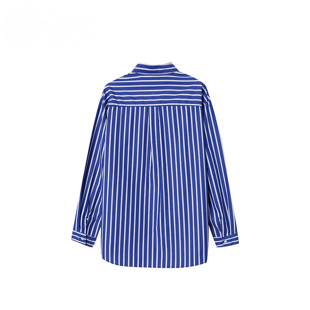 Women Shirts New Fashion Classic French Stripe Loose Female Tops Casual Single Breasted Long Sleeve Shirt Commuting Lady Tops