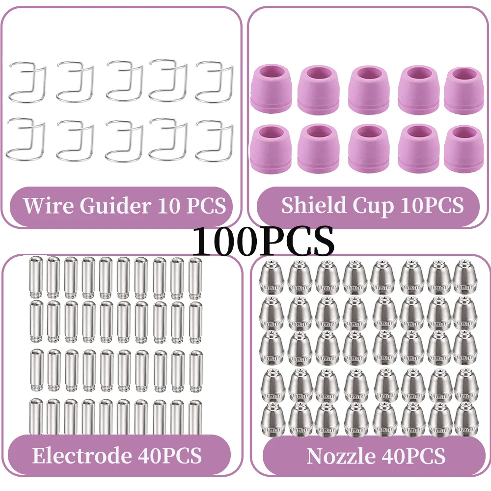 100pcs WSD60 G55 Plasma Cutter 60A AG-60 Tip Electrode Consumable Accessories Kit Of WSD60P AG60