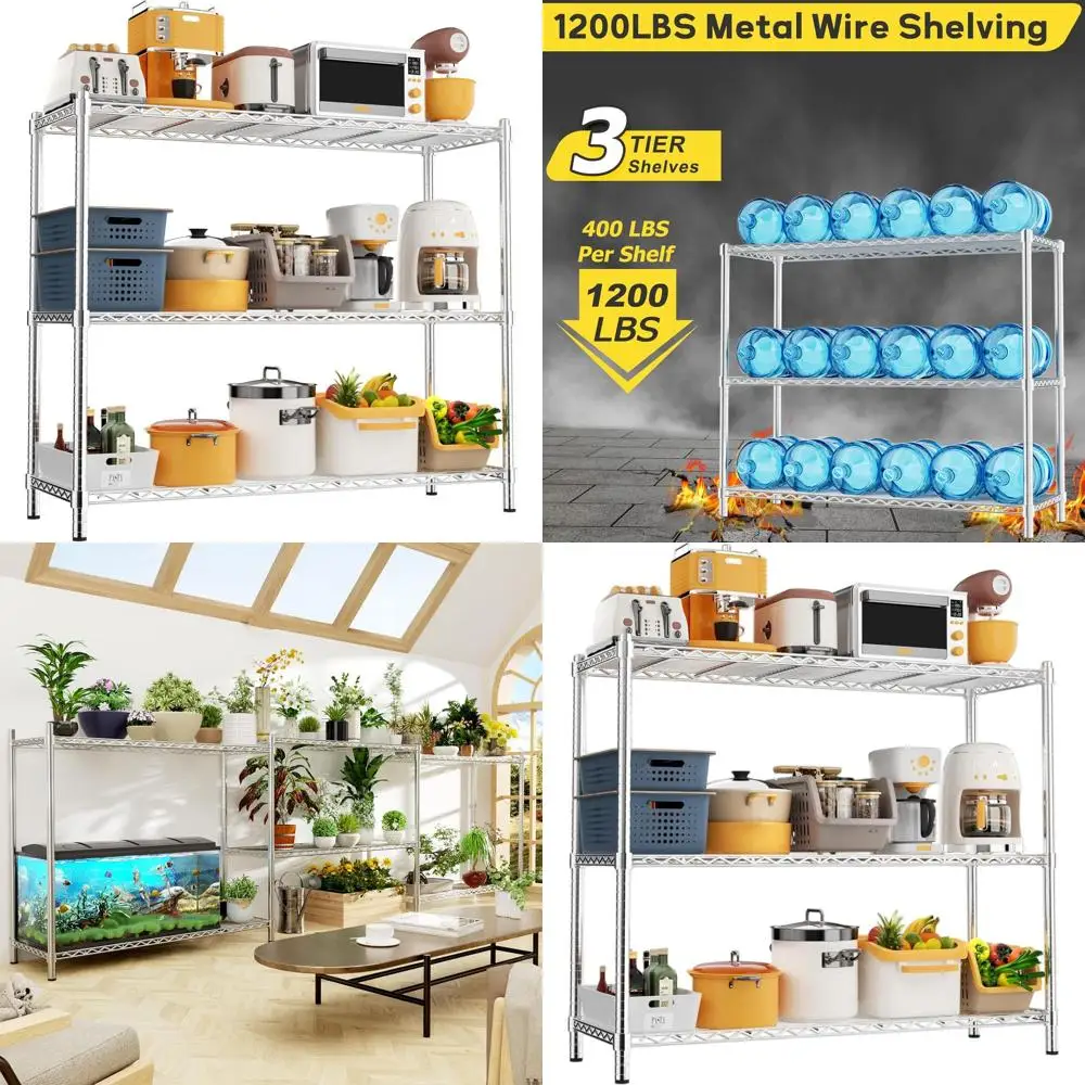 

Трехъярусный прочный металлический стеллаж промышленного назначения, 48 дюймов (длина) x 20 дюймов (ширина) x 47 дюймов (высота), выдерживает до 1200 фунтов, для гаража, кухни, прачечной, подвала.