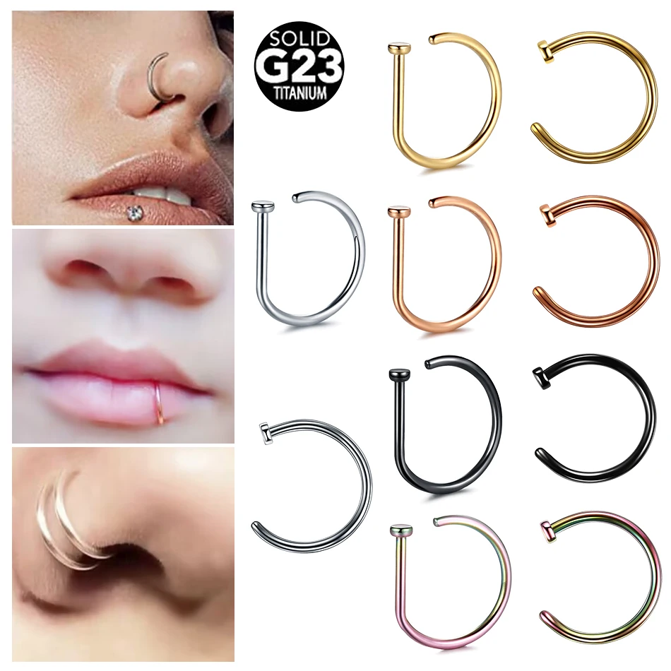 1PC Titanium Curved Barbells Fake Nose Piercing 18G 20G D Shaped Tragus Helix Stud Earring Hoop Septum Ring Nostril Body Jewelry