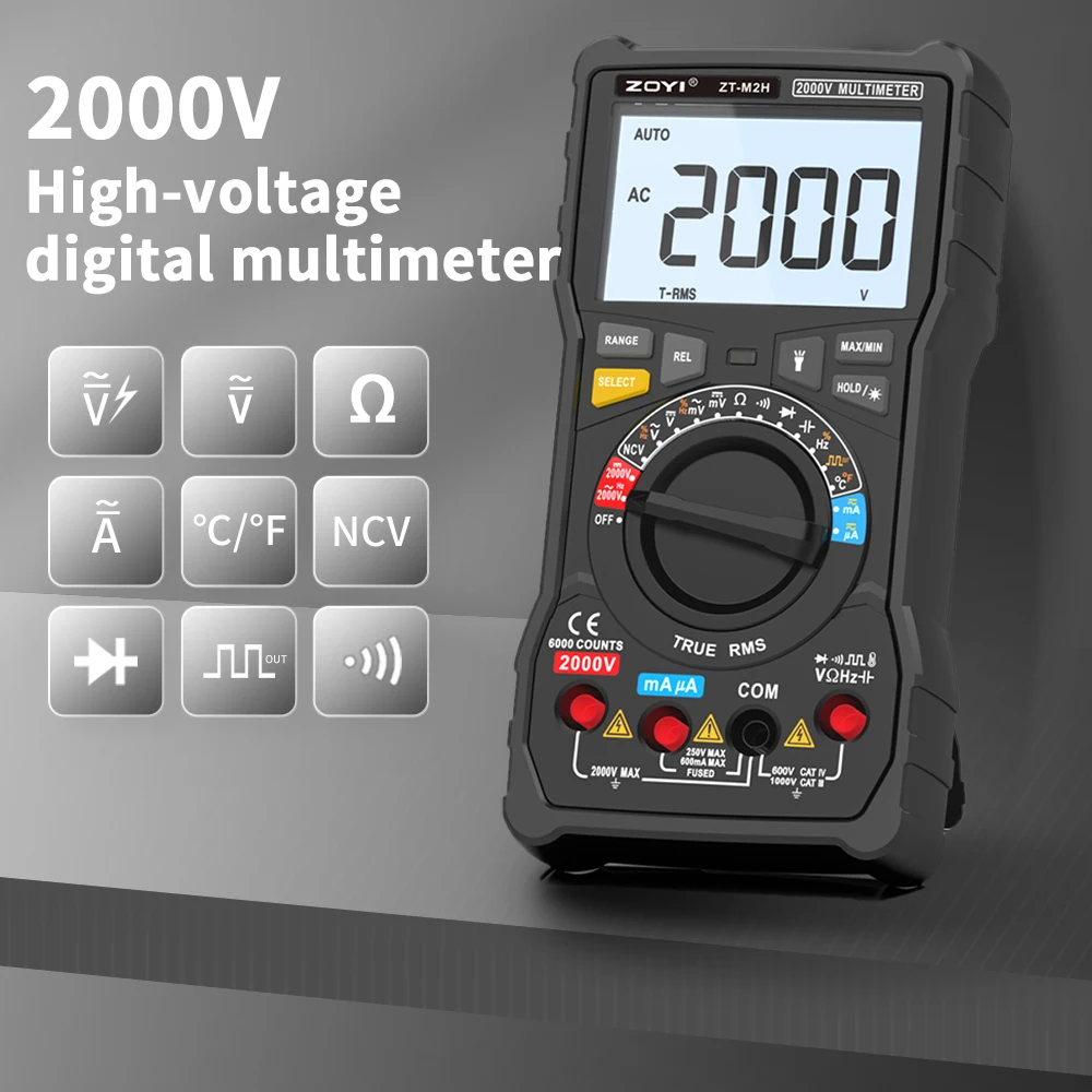 Professional ZOYI ZT-M2H Digital Multimeter 2000V Counts DC AC Voltmeter Live Wire Continuity & Resistance Test Tool