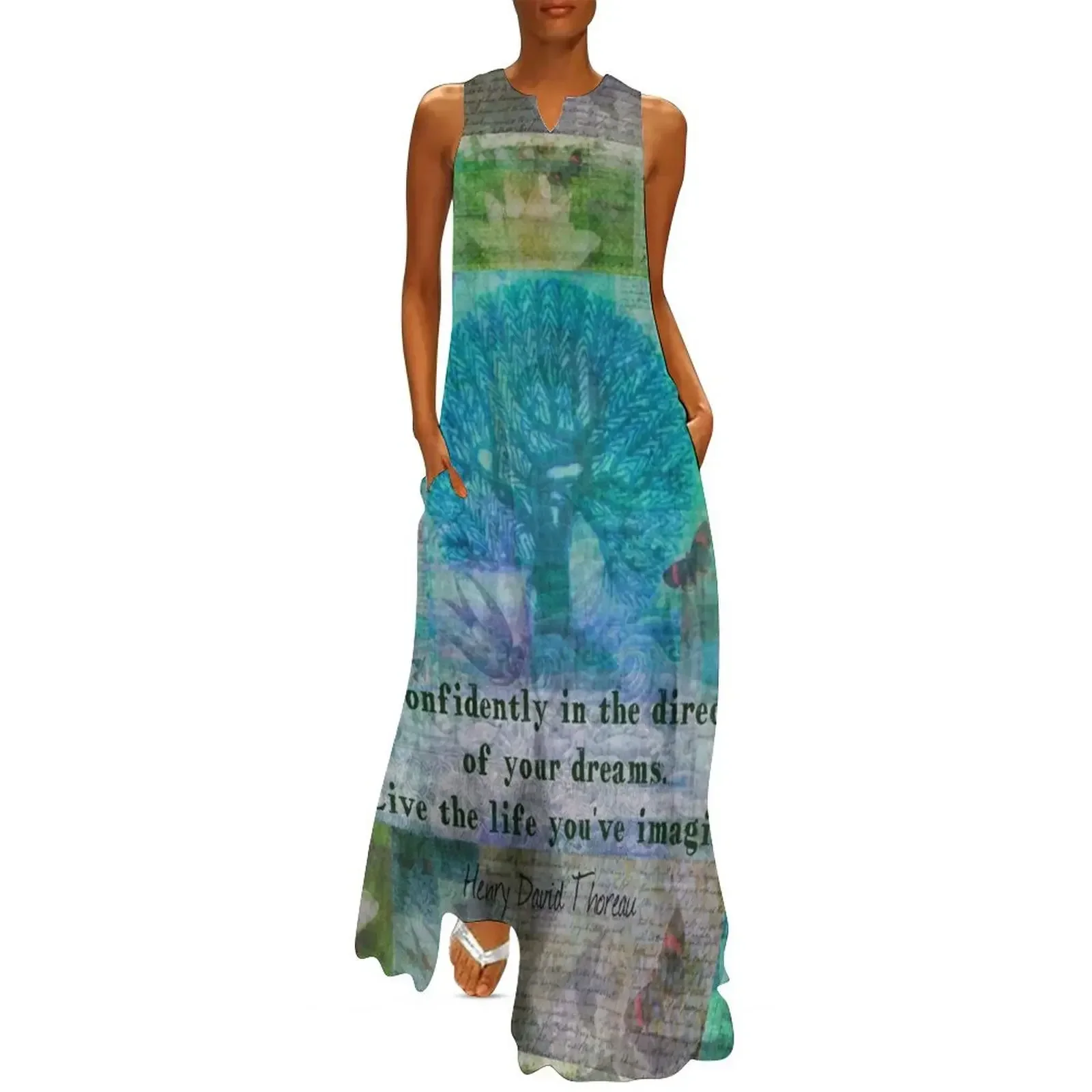 

Dream quote motivational, Henry David Thoreau Long Dress summer dresses Woman clothes Women's dress purple dress