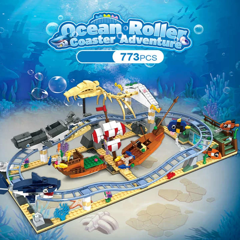 773 ชิ้น Undersea Ocean Roller Coaster ผจญภัย Building Blocks ชุดสัตว์ทะเลเมืองสวนสนุกของเล่นสําหรับของขวัญเด็ก
