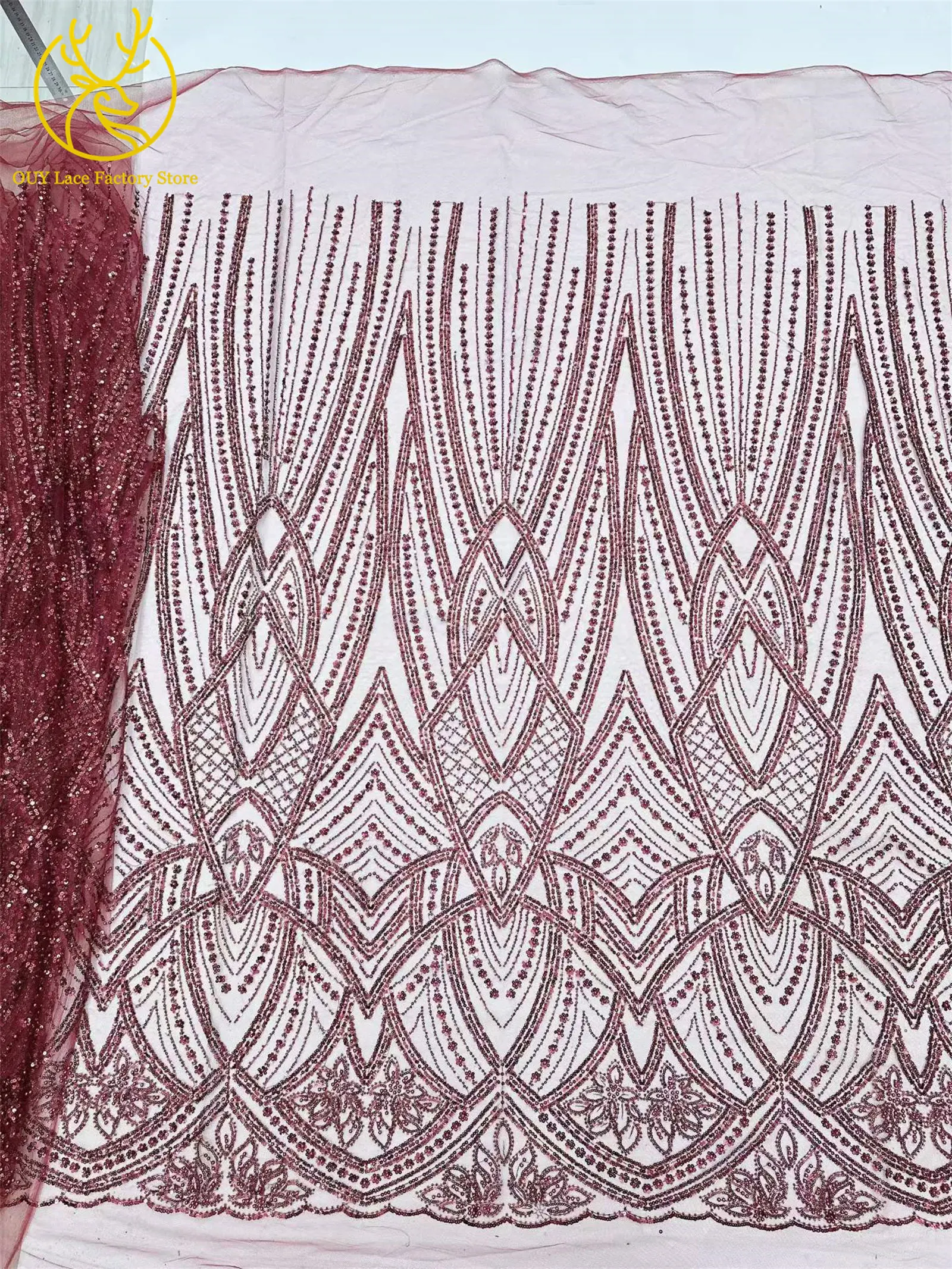Luxuriöser orangefarbener afrikanischer Perlen-Mesh-Spitzenstoff, 5 Yards, bestickte Pailletten-Spitze, französische Tüllspitze für nigerianisches Hochzeitskleid – Detail 17