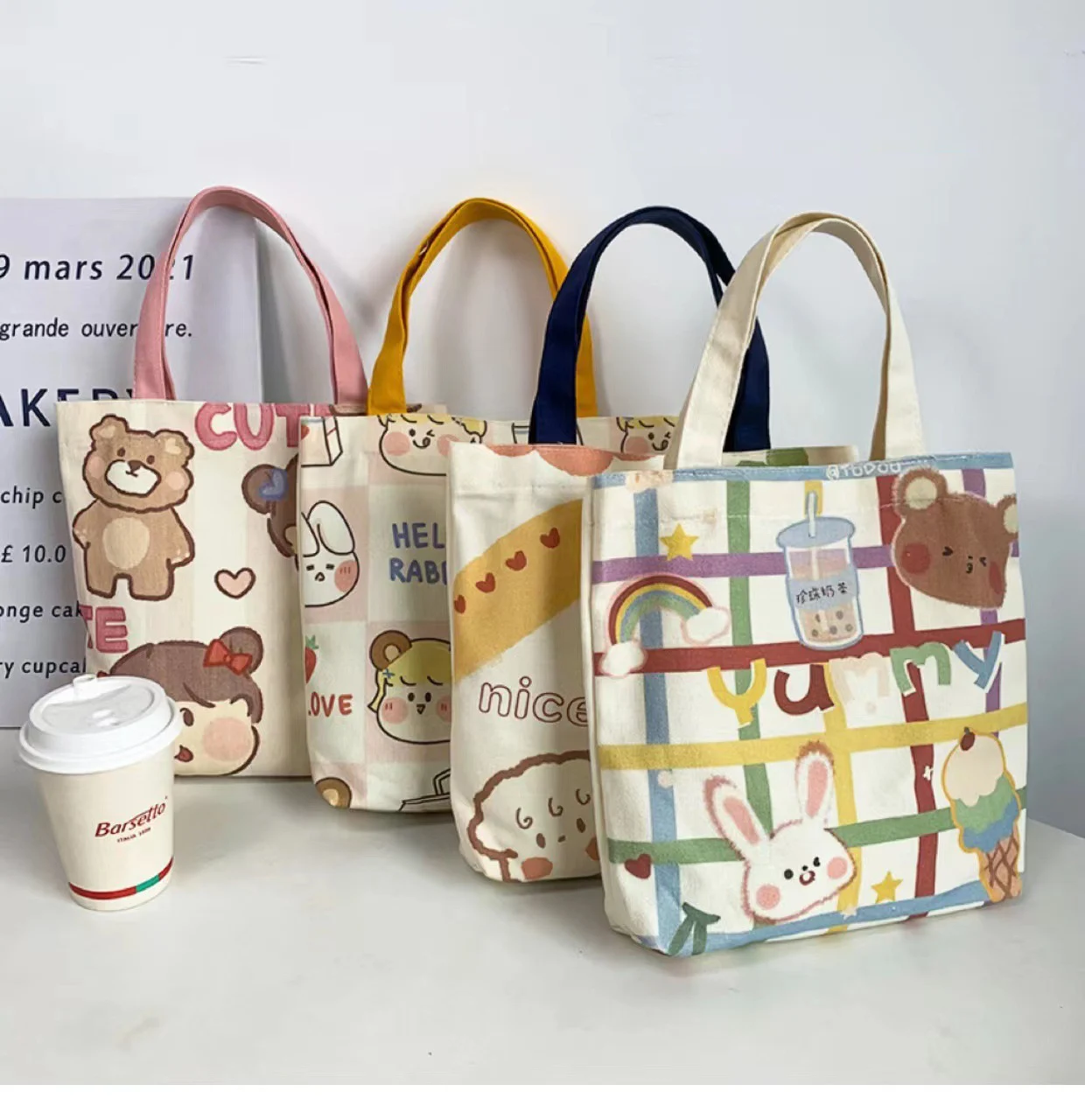 

Canvas Handbag Cartoon Women Large Tote Bag Outdoor Shopping Bag Student Shoulder Bag Small Fresh Casual Reusable Large Capacity