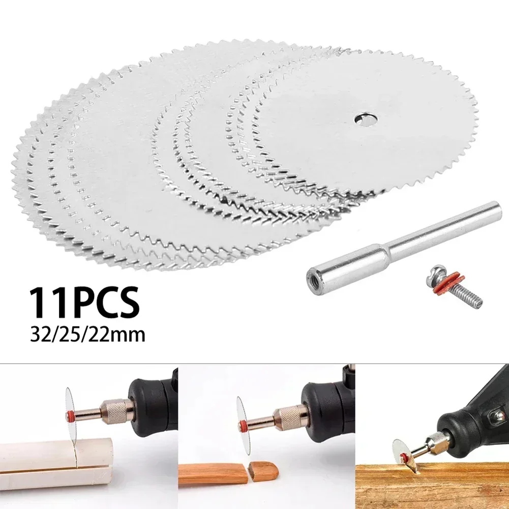 11pcs Mini Circular Saw Blade Electric Grinding Cutting Disc For Rotary Tool Mandrel Set Cutting Wood Power Dril