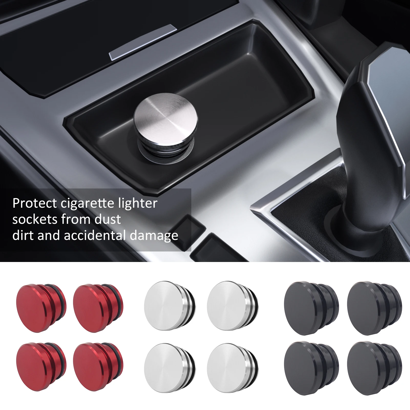 

4 Pce Universal Cigarette Lighter Cover Cap Aluminium Alloy Waterproof Dustproof for Most Vehicle 12V Plug Car Power Port Outlet