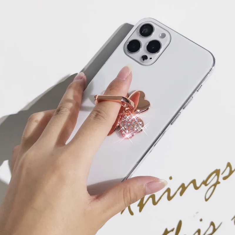 Four Leaf Clover Phone Finger Ring Holder For iPhone Redmi Samsung Crystal Metal Grip Rotation Cellphone Stand Mount Bracket