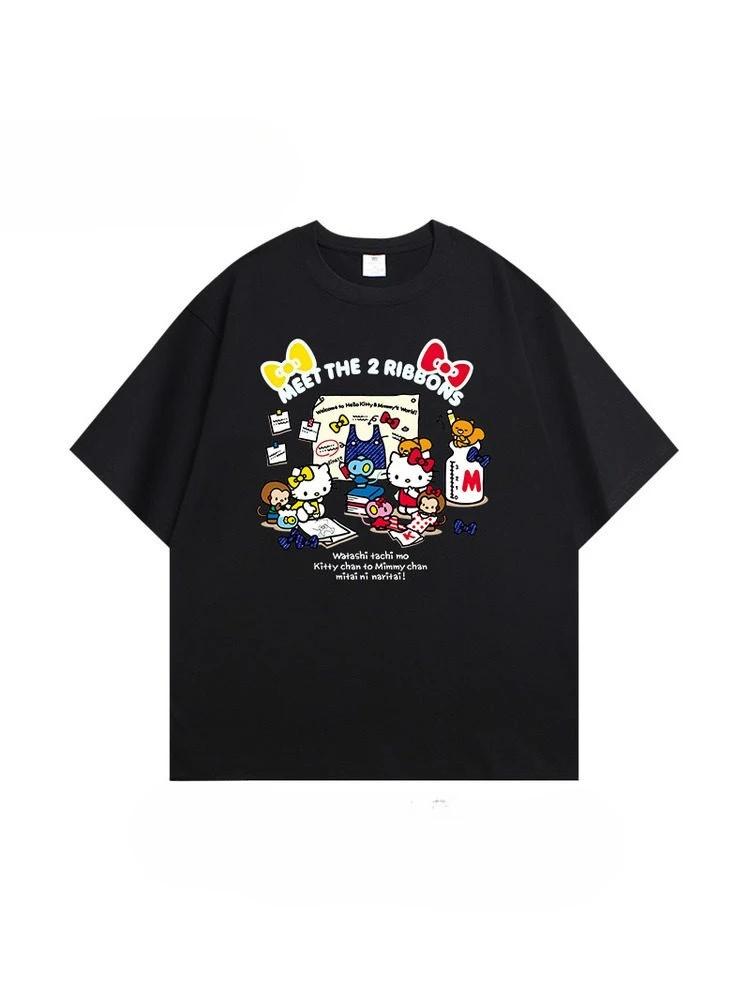 Cute Hello Kitty Kids Short Sleeve T-Shirt Boys Girls Summer New Casual Cartoon Print Crew Neck Half Sleeve Top For Children