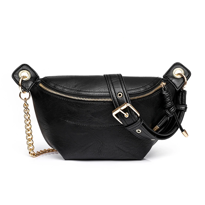 Black Women's Fashion Shoulder Messenger Bag Vintage New PU Chest Bag Commuter Shoulder Waist Bag Women's Bag