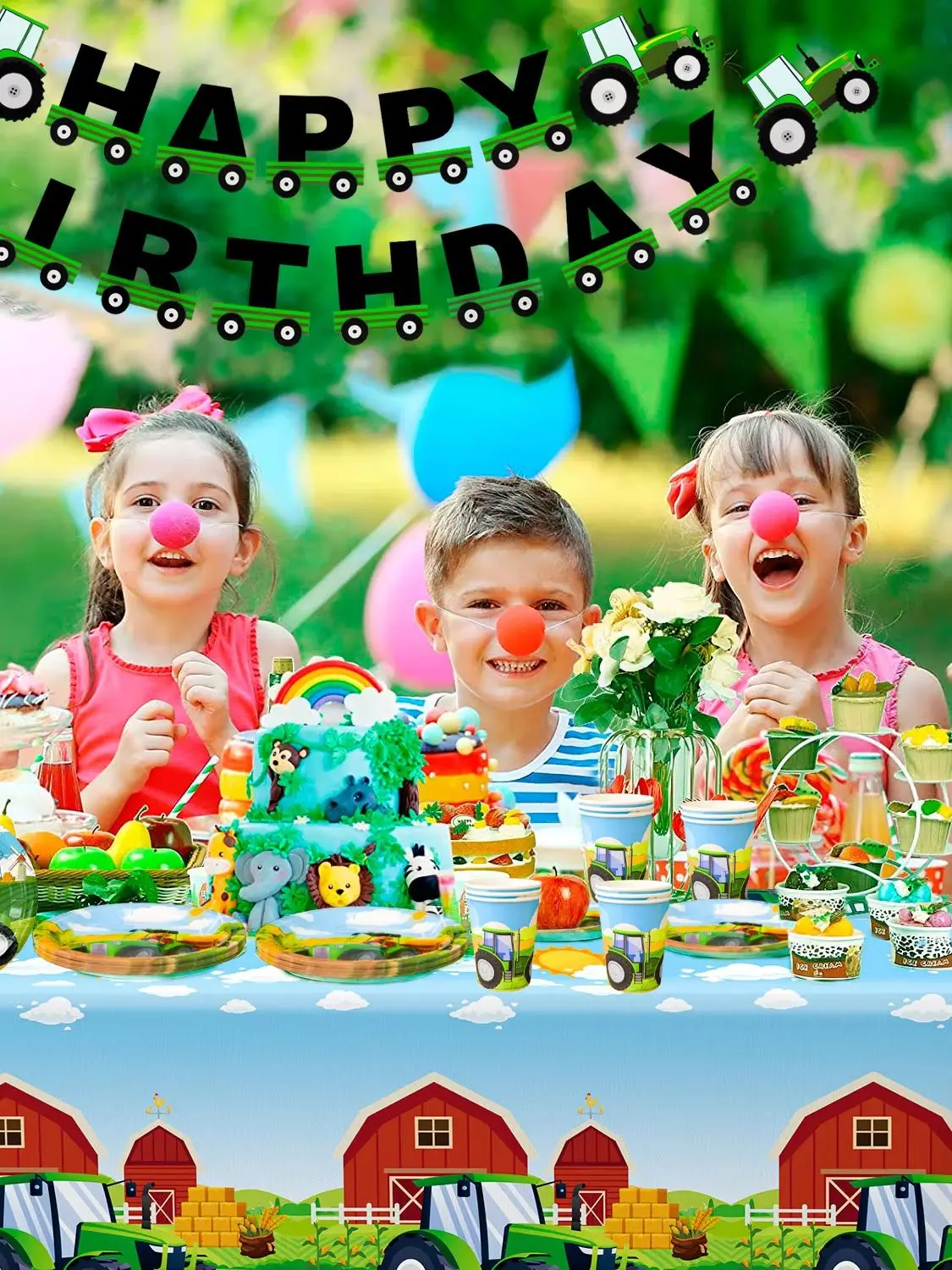 66-teiliges Tischdekorations-Set zum Geburtstag mit Traktormotiv – Teller, Servietten, Becher, Tischdecke und Traktor-Geburtstagsbanner usw. – Traktor-Geburtstagsparty-Zubehör