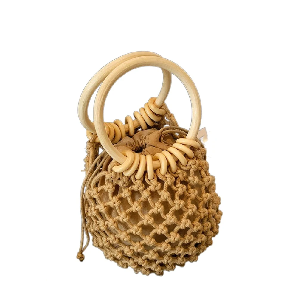 

Casual Weaving Straw Woven Handbag Handmade Korean Style Woman Wrist Pack Niche Design Solid Color Bucket Tote Bag Lady