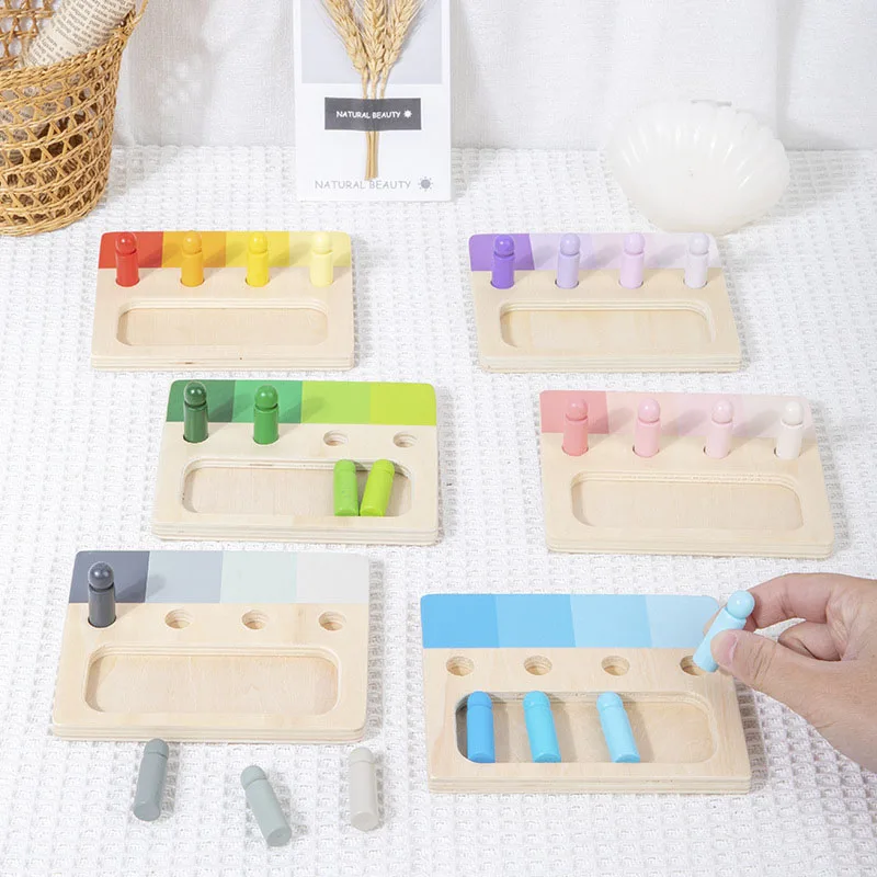 Wooden Montessori Toy Color Sense System Training Wood Insert Board 24 Color Children's Color Cognitive Matching Educational Toy