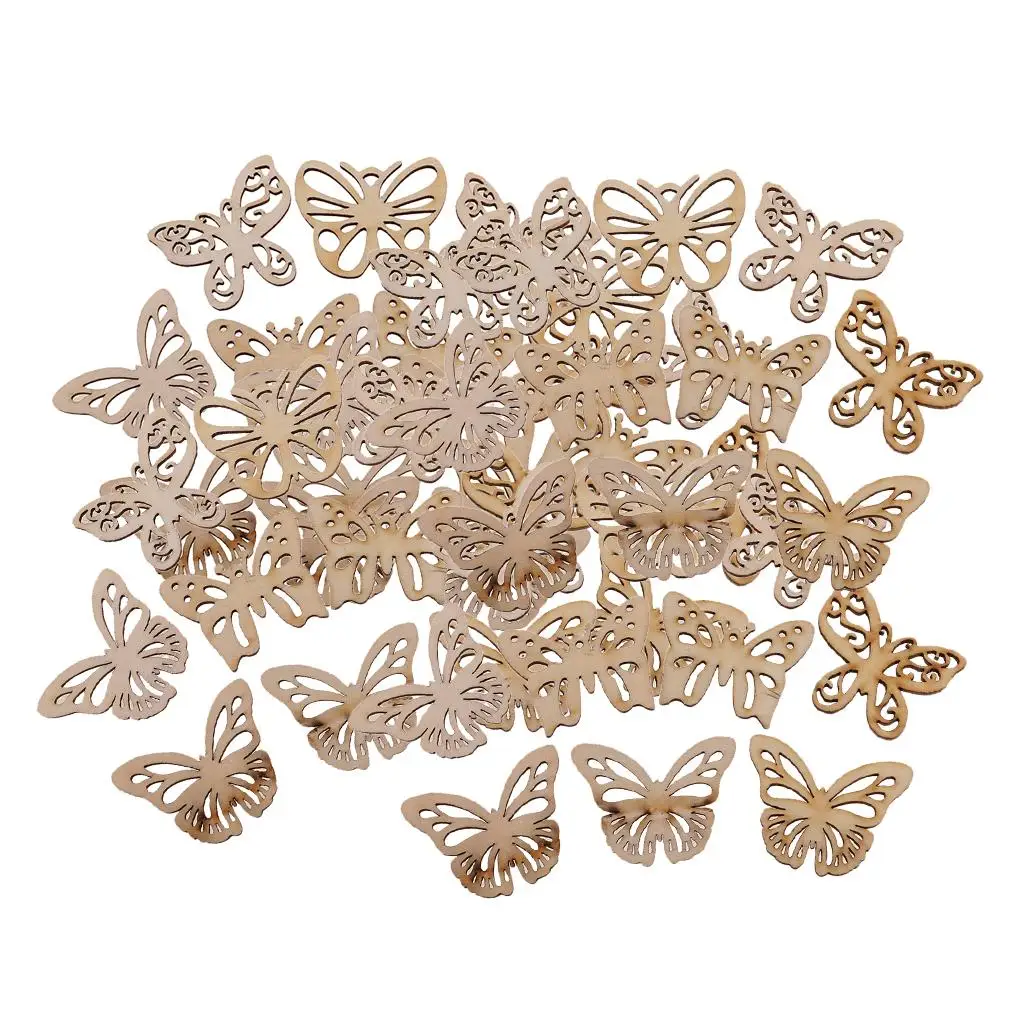 2-4pack 50 Pieces Natural Wooden Butterfly Shapes Embellishment Craft Art