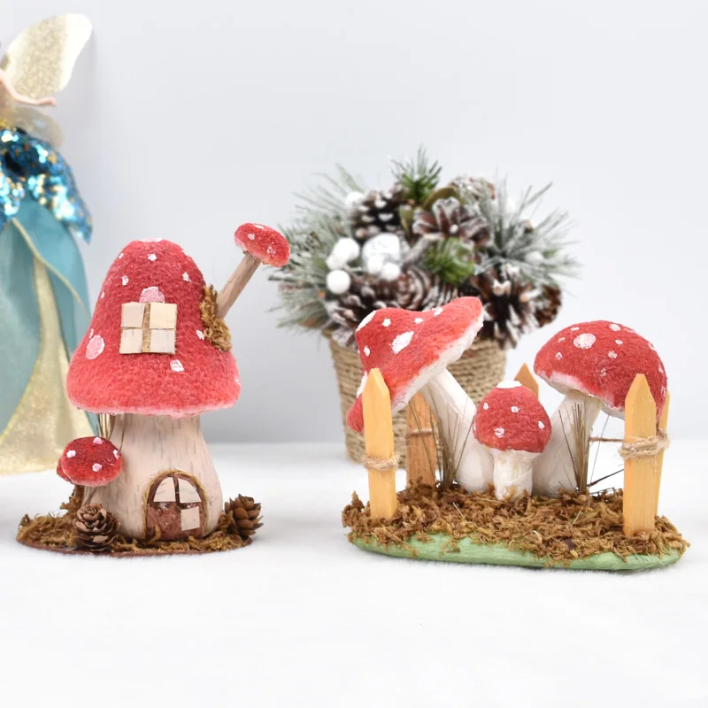

Simulated Mushroom House Red Fruit Vine Weaving Tree Tower Desktop Decoration