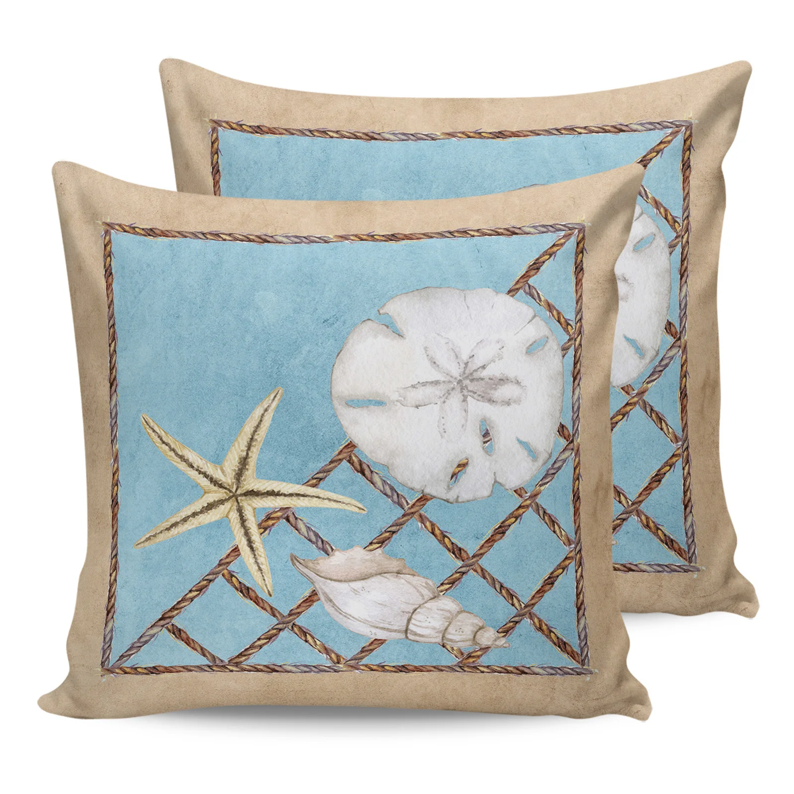 Ocean Starfish Shell Hemp Rope Summer 2/4PCS Outdoor Garden Chair Waterproof Cushion Cover Home Decor 45/50/60cm Pillow Case