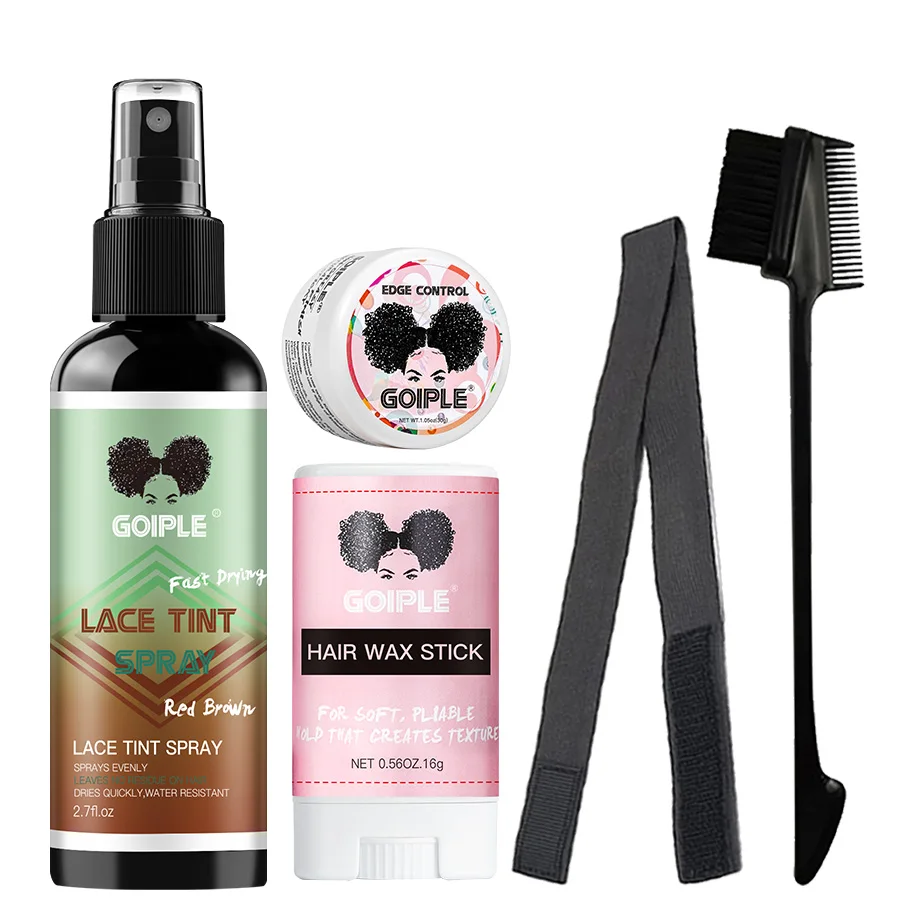GOIPLE Peluca de encaje tinte en aerosol Mousse teñido sin grasa y suave cera para el cabello Control de cera con borde flyaway y diadema con cepillo 5 uds