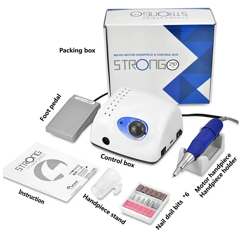 35K/40K/45K Authent 65W Elektrische Nagelboormachine Sterk 210 Plus 105l 102l 2.35Mm Model Manicure Pedicure Nagelvijl Bit