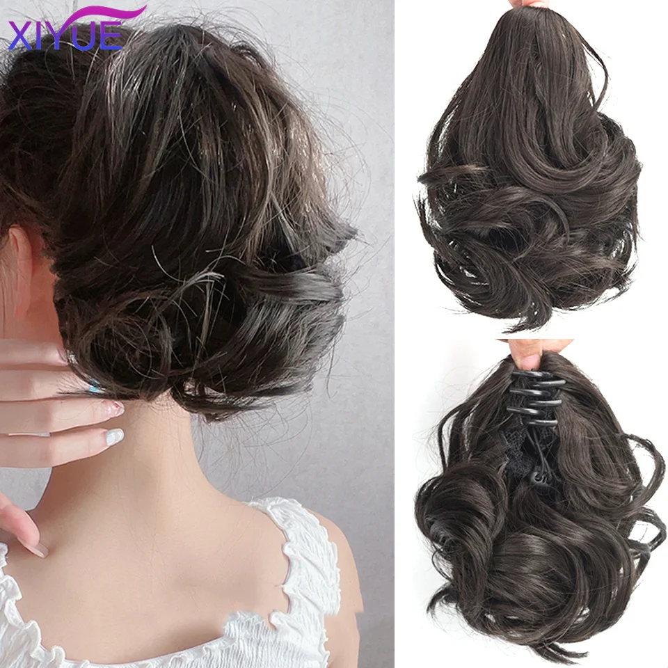 XIYUE Short Wavy Claw Clip On Ponytail Hair Extension Synthetic Ponytail Extension Hair For Women Pony Tail Hair Hairpiece