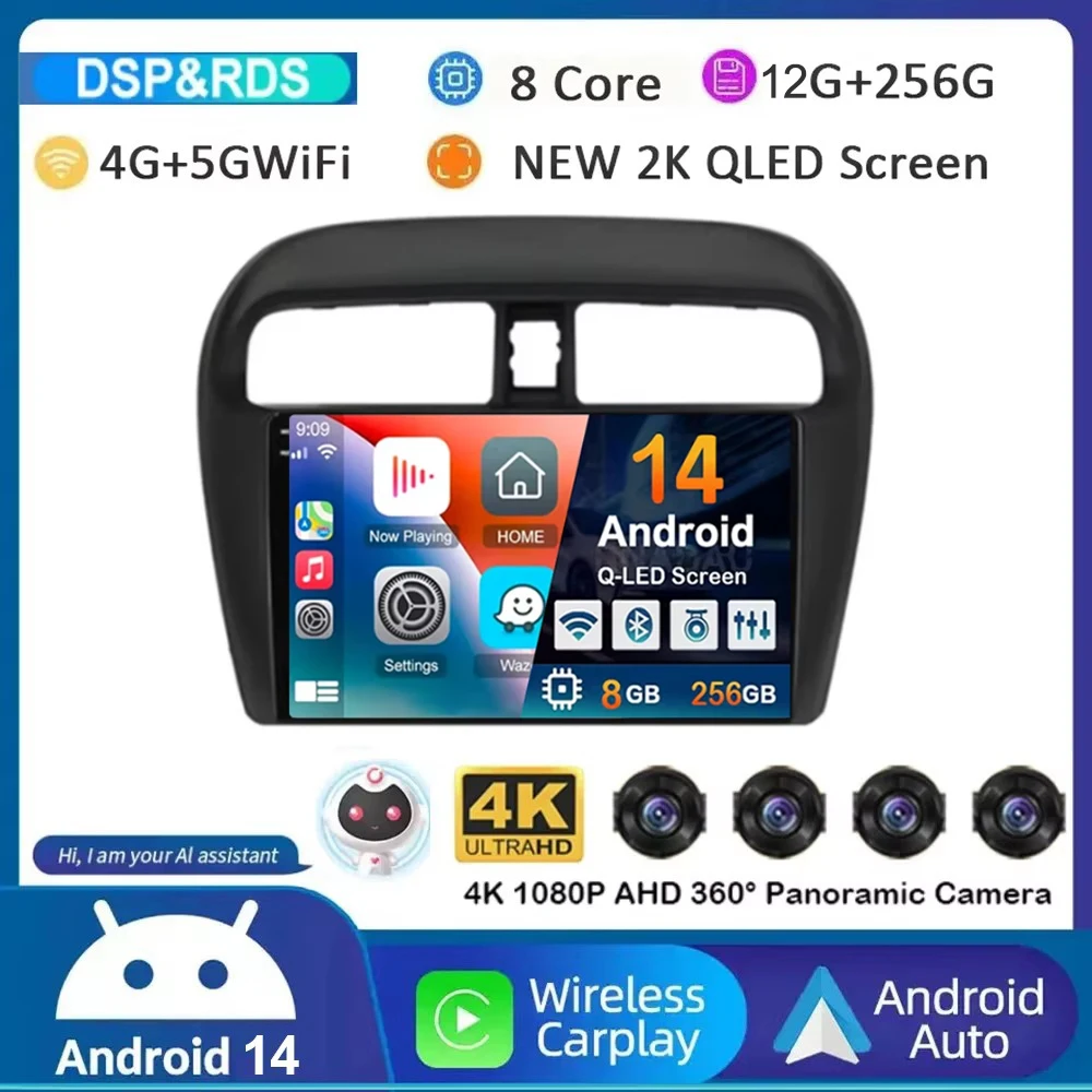

Android 14 Carplay Auto WIFI + 4G для Mitsubishi Mirage Attrage 2012-2018 Автомобильный радиоприемник Multimidia Видеоплеер GPS Стерео головное устройство