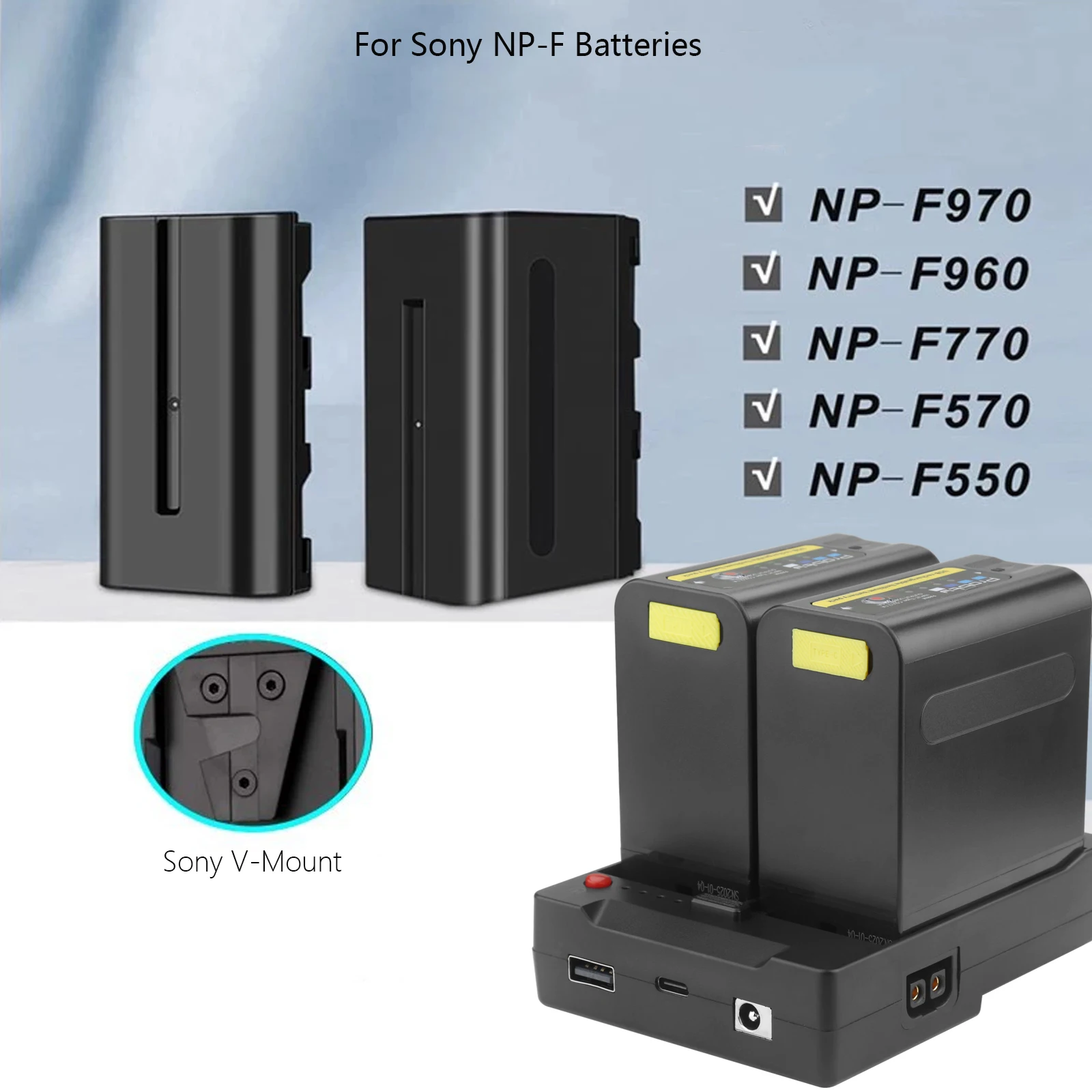 12v-16.8v saída interruptor de suporte de bateria dupla converter placa adaptadora para bateria de montagem em v para sony NP-F970 f950 f750 f550