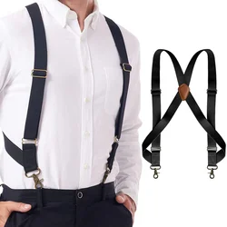 Heavy Duty Trucker Suspenders for Men Work 3.5cm Wide X-Back with 2 Side Clips Hooks Adjustable Elastic Big Tall Trouser Braces