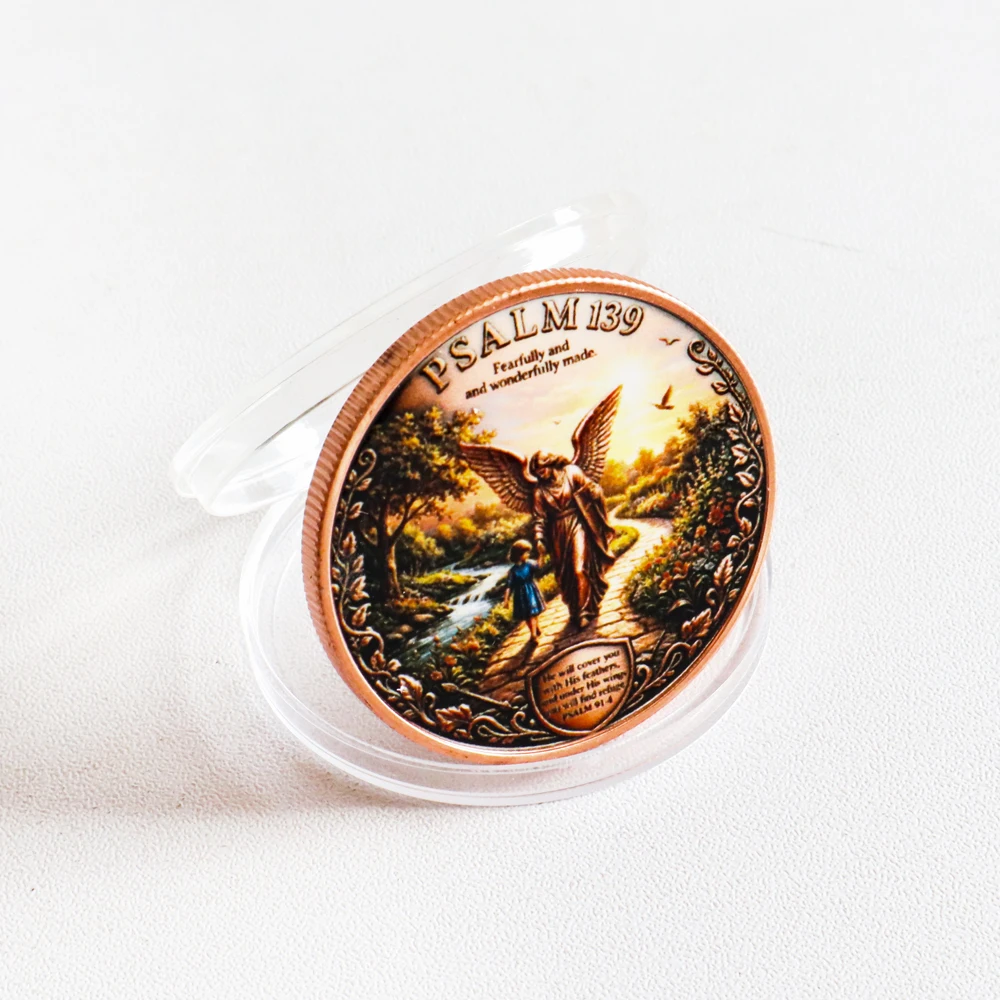 1pc Religious Guardian Angel Challenge Coin 1 oz .999 Fine Copper Color Print Christian Faith Bible Collectible Keepsake Gifts