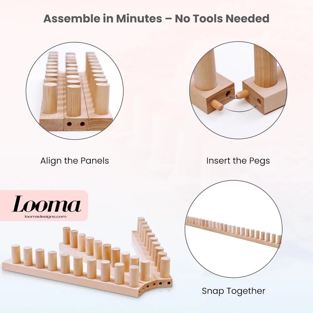 46" Wooden Loom Frame for DIY Throw Blankets Chunky Knit Blanket Kit – Adjustable Size Hand Knitting Kit – No Needles Required