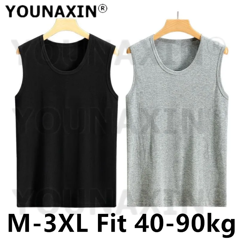 2 Pcs Men Cotton Black Vest Broad Shoulders White Underwear T- Shirts Gray Sleeveless Singlets Bottom Undershirt M L XL 2XL 3XL