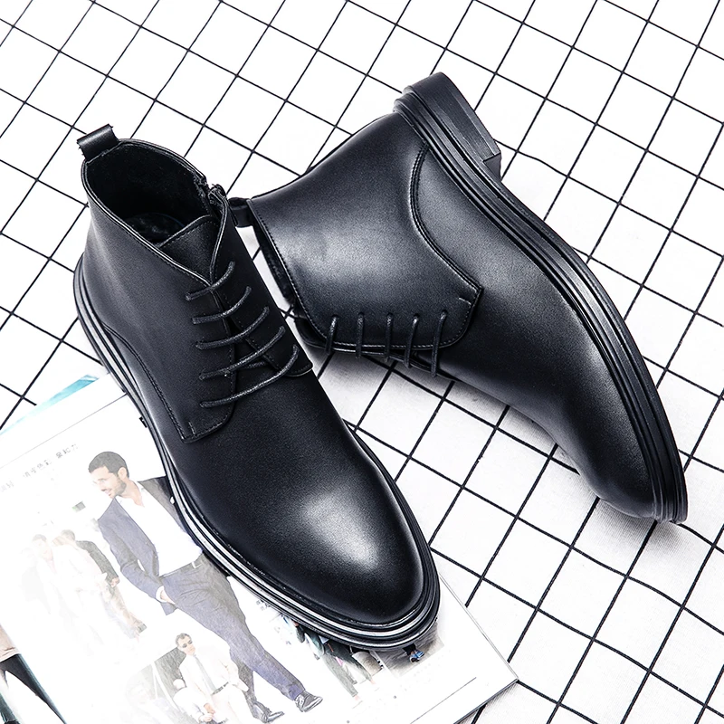 

2023 Winter Classic Men's Genuine Leather Boots Office Business Boots Important Occasion Suit Short Boots Men's High Top Shoes