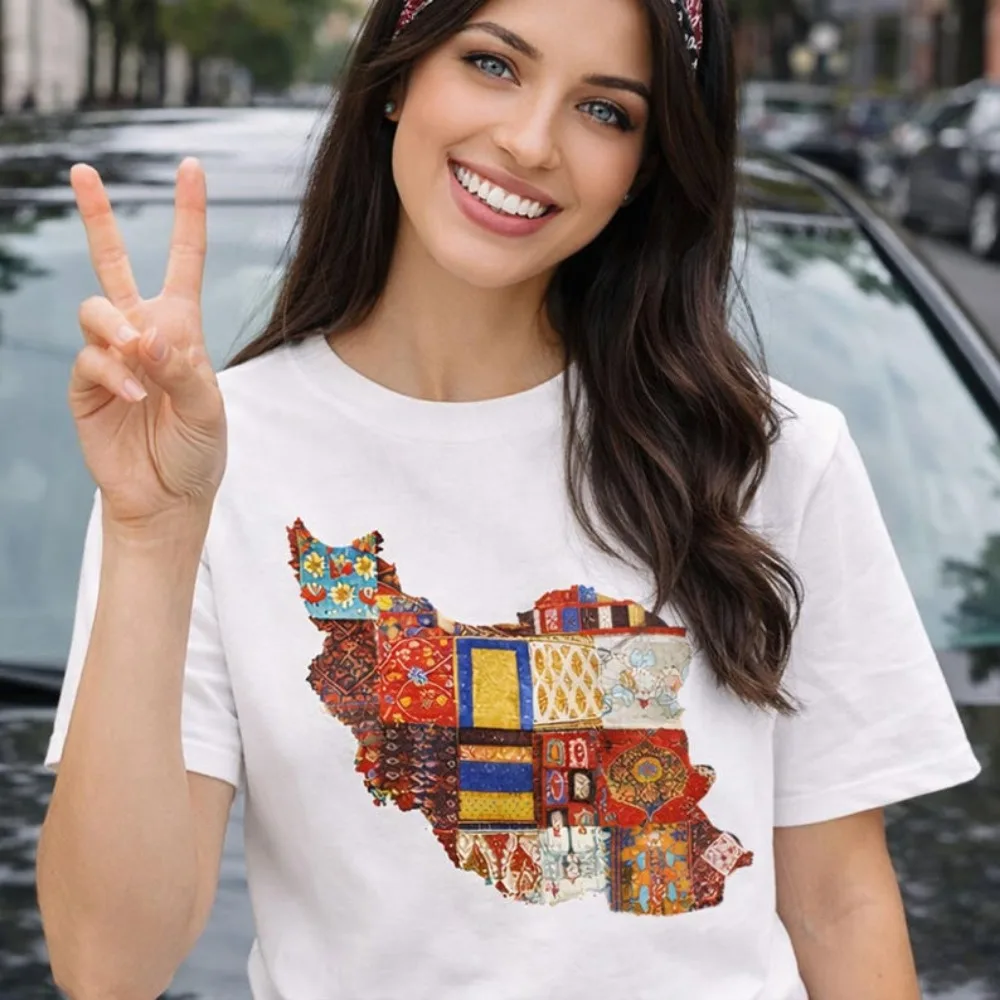 Persian Map T-Shirt Iran Pride Shirt for Women Iranian Heritage Graphic Tee Unisex Cute Victory Sign Street Style Tops