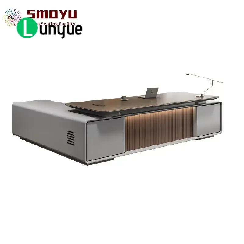 Luxury Modern Executive Desk Stainless Steel Frame Wood Surface Boss Office Furniture for CEO Manager Home Business Workspace