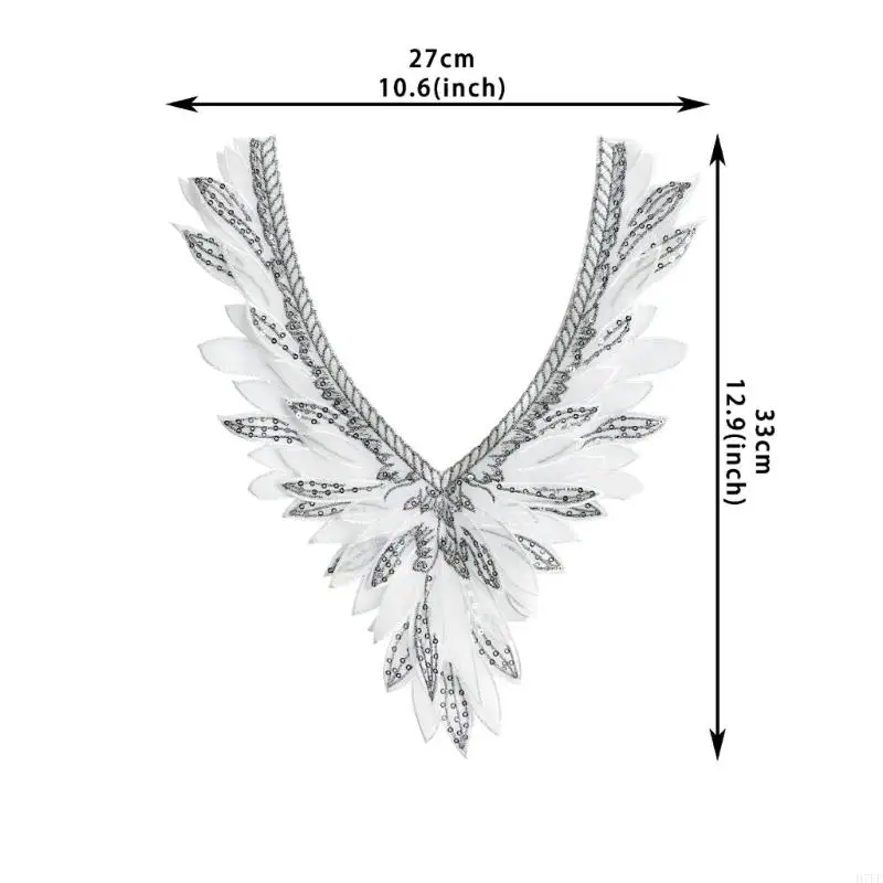 Angel Wing Embroidered False Collar Design Double Layer Organza With Beaded Detail