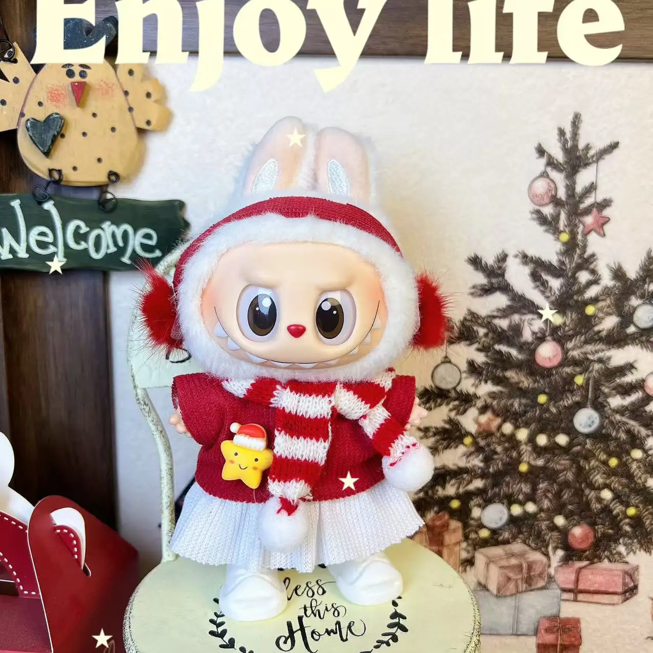 Conjunto de Ropa de Navidad para Labubu, Ropa de muñeca roja para Festival, accesorios para V3, Ropa de Labubu, Ropa de muñeca de peluche