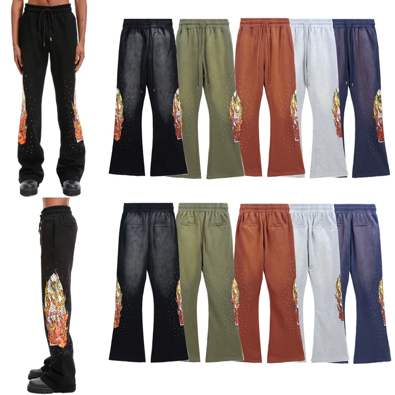 

American WDW Sports Pants Hip Hop Style High Quality Heavy Printing Wash Do Old Sweatpants WHO DECIDES WAR Bell Bottoms