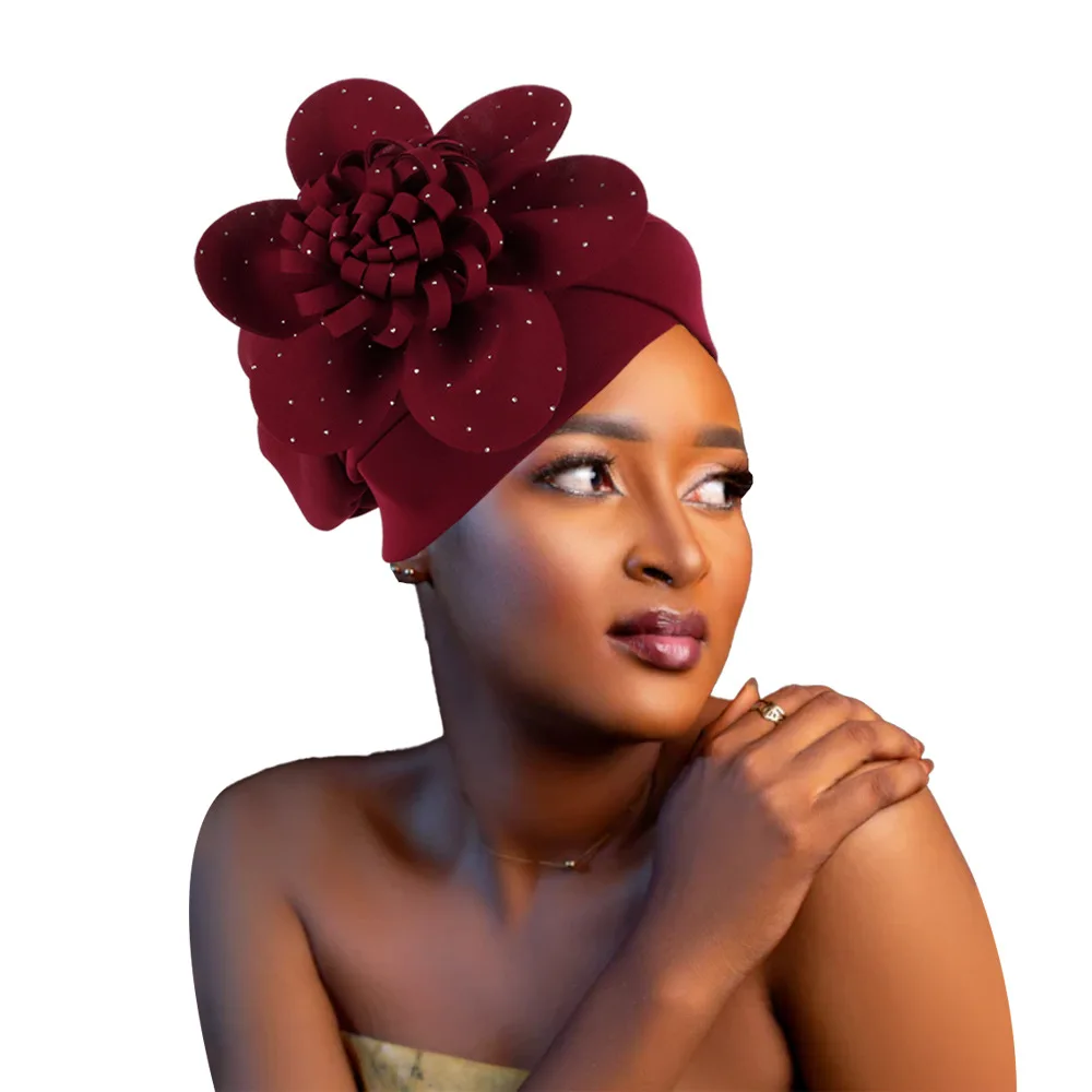 New African Muslim Hot Drill Hat Female Turban Bonnet Cap Head Wrap Hijab Headscarf Auto Gele Headties Flower Wedding Headwear