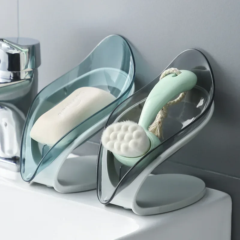 

Suction Cup Soap Dish Box For Bathroom Shower Soap Holder with Drain Portable Leaf Shape Toilet Laundry Soap Rack Tray For Basin