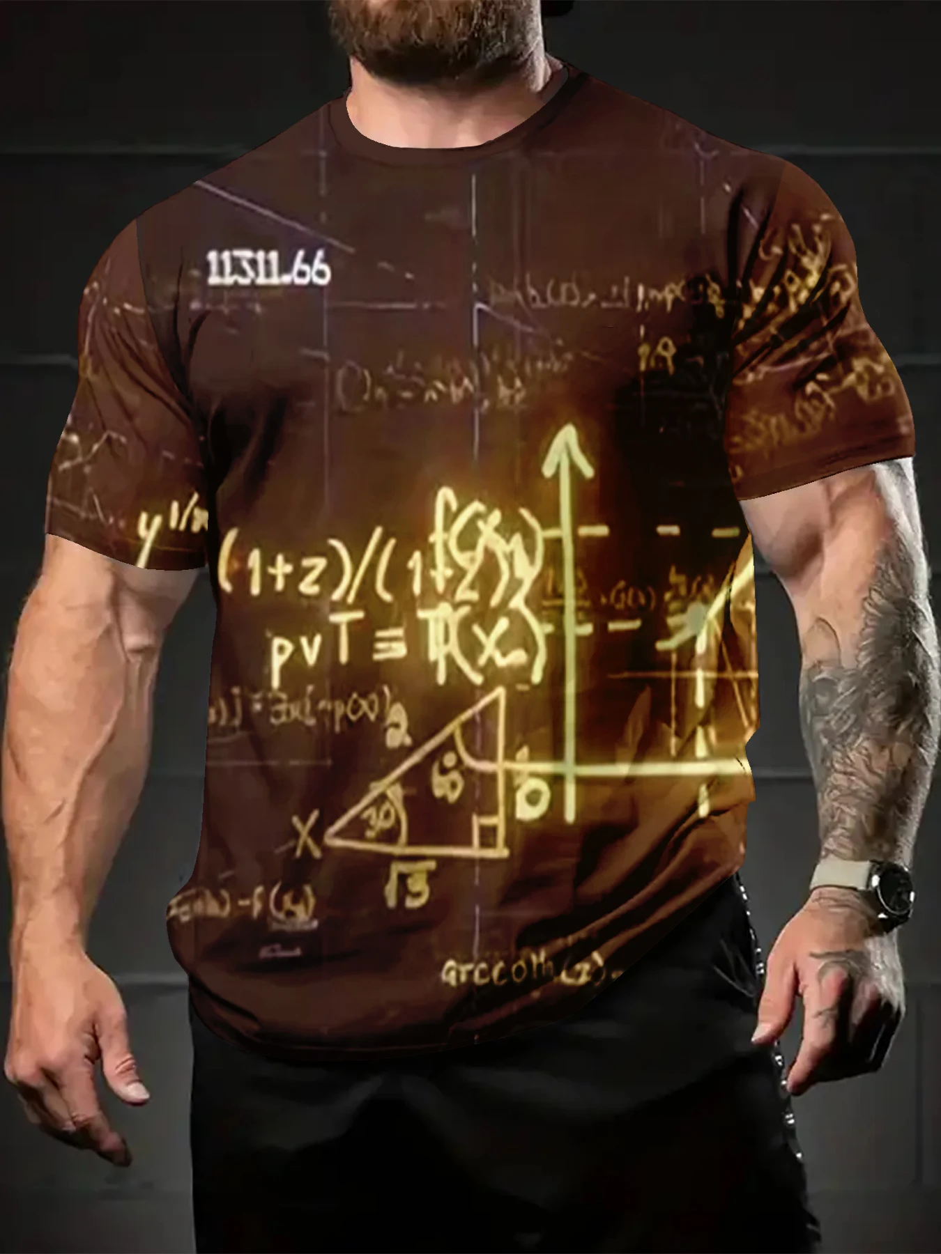Crew Neck T-Shirt For Men, Vintage Glowing Mathematical Symbol Front Print
