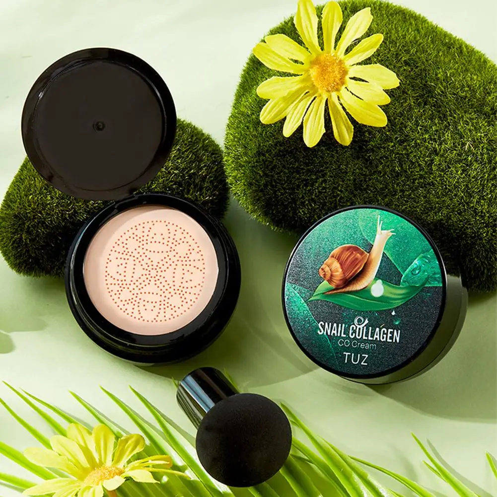 Tuz caracol colágeno cc creme cogumelo cabeça almofada fundação hidratante óleo segurando maquiagem corretivo controle de brilho j0s6