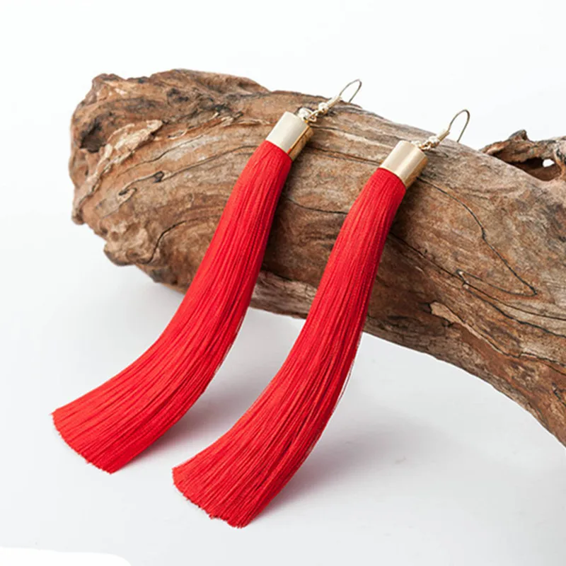 موضة هامش شرابة الأقراط خيط القطن الحبال فرشاة قطرة استرخى أقراط خمر قطرة طويلة استرخى أقراط مجوهرات السيدات #1